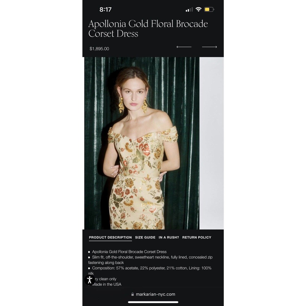 Markarian Apollonia Gold Floral Brocade 8 Dress - Picture 7 of 14